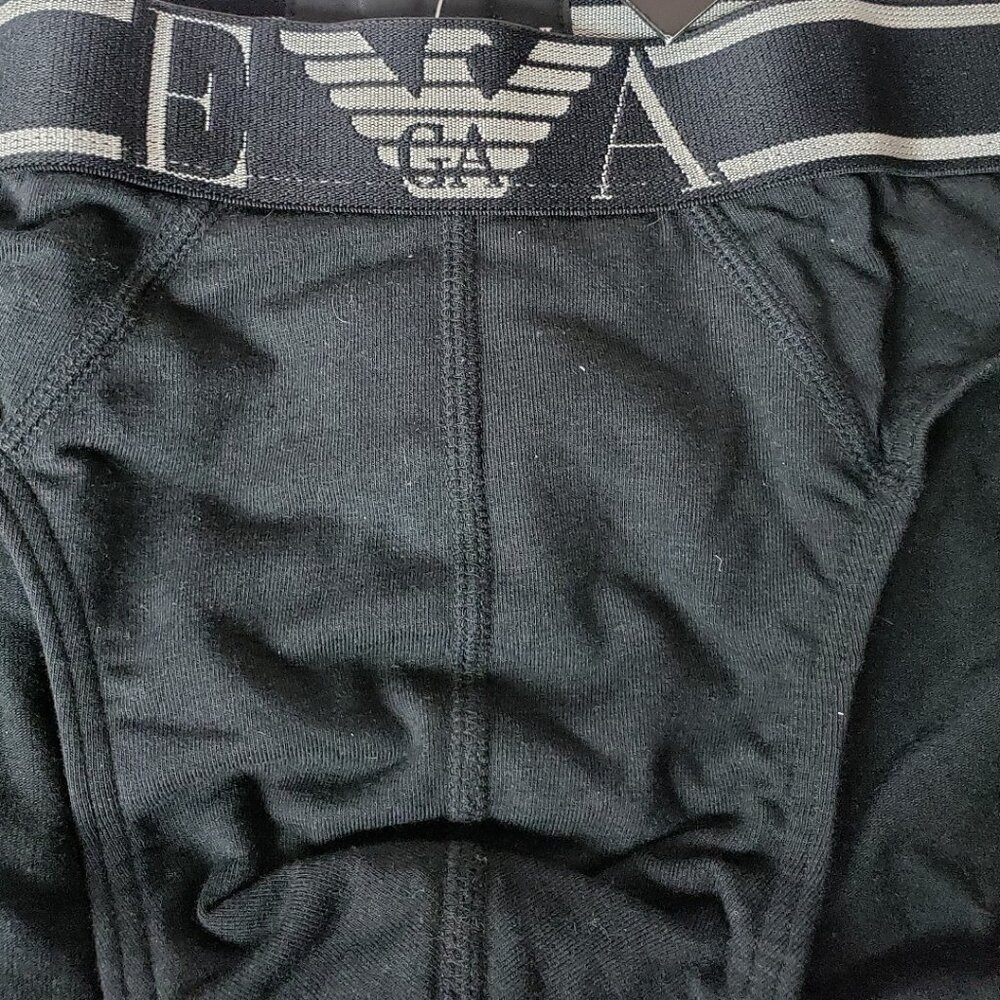 Emporio Armani Mens Modal Briefs  Stylish Logo Waistband Black/Beige Medium - Picture 9 of 9